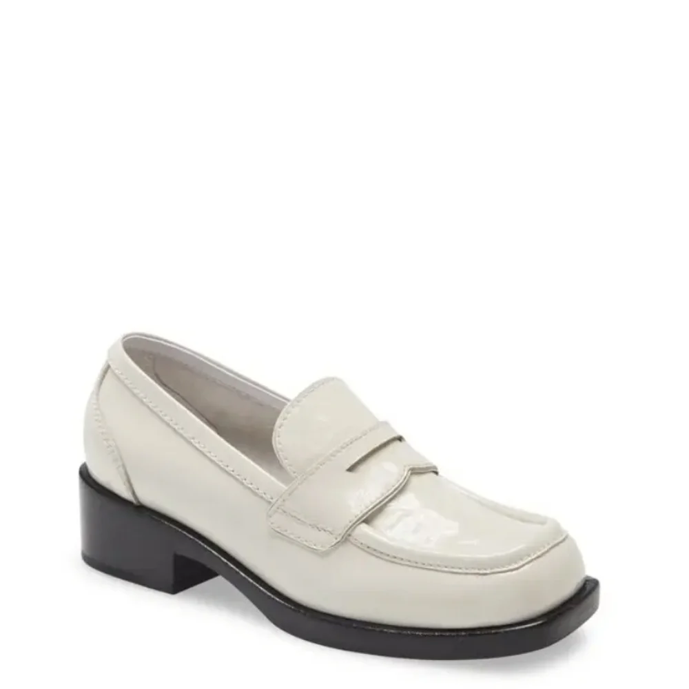 NWOT Jeffrey Campbell Sorbonne Crinkle Patent Leather Loafers Ivory